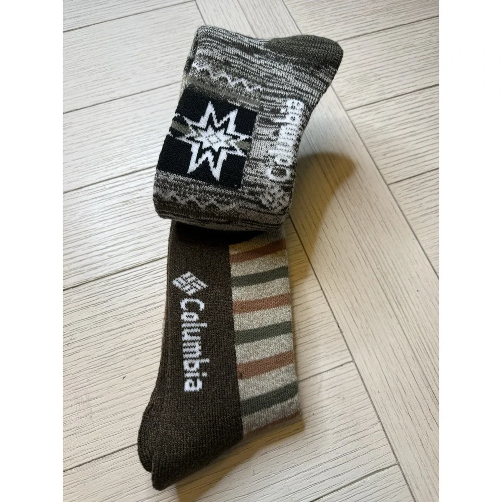 Columbia Mens 2 Pair Mens Acrylic Socks W/ Deer & Stripes.‎ NWT Shoe Sz 6-12